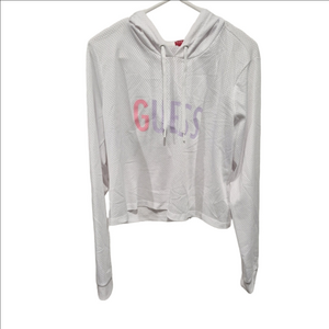 GUESS White Mesh Logo Hooded Long Sleeve